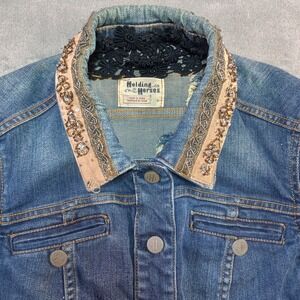 Holding Horses Anthropologie Denim Jean Jacket Embellished‎ Cowgirl Boho Size S